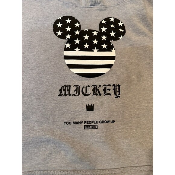 Disney Neff Mickey Mouse hoodie Sweatshirt Womens L  Gray Pockets Stars stripes - Picture 2 of 10